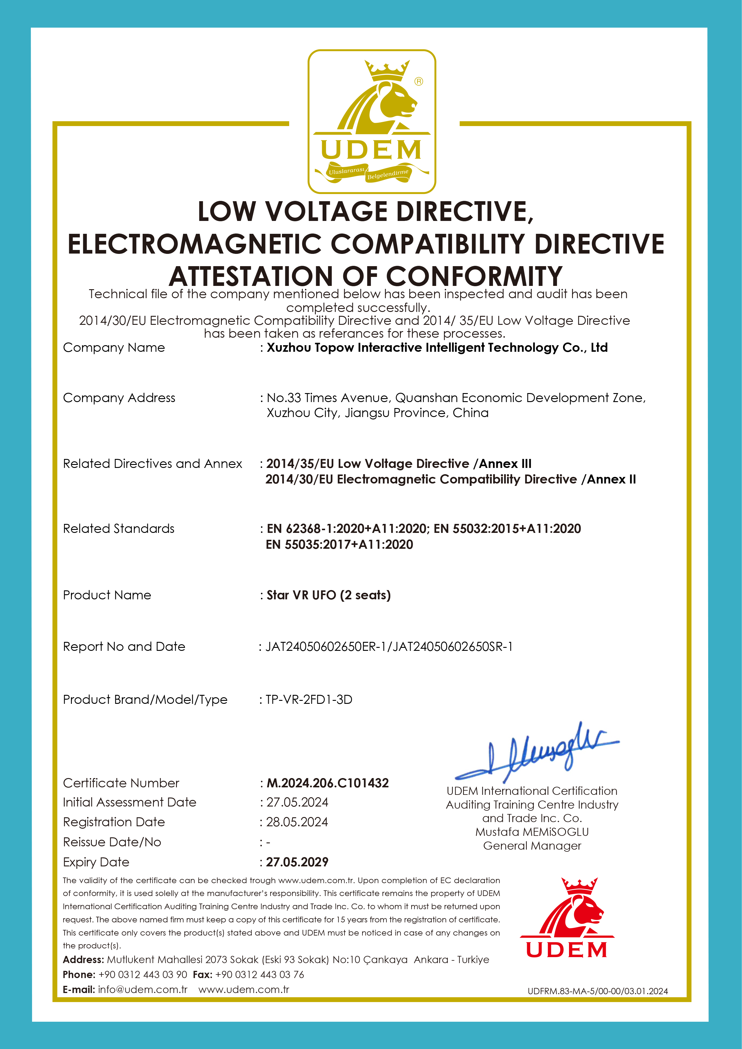 VR Star Space VR UFO 2seats CE Certification